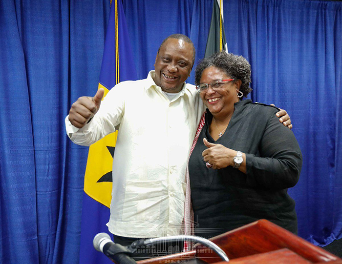 President Uhuru Kenyatta and Barbados Prime Minister Mia Amor Mottley. [Source/Uhuru Kenyatta]