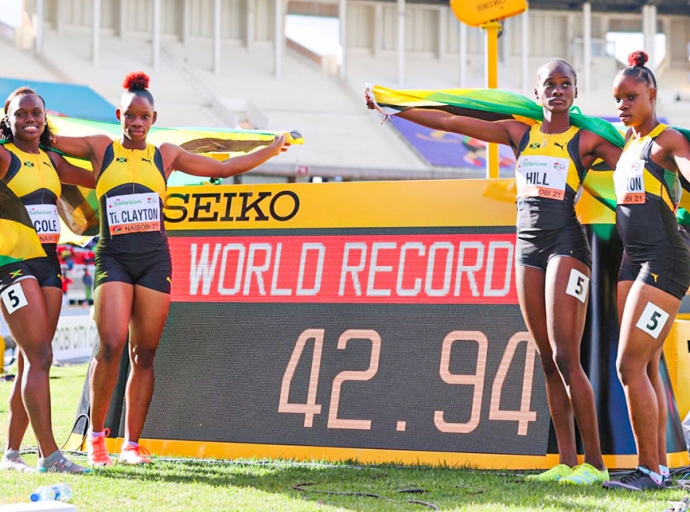 Jamaica's Under-20 4x100m women win gold in WR 42.94 seconds 
