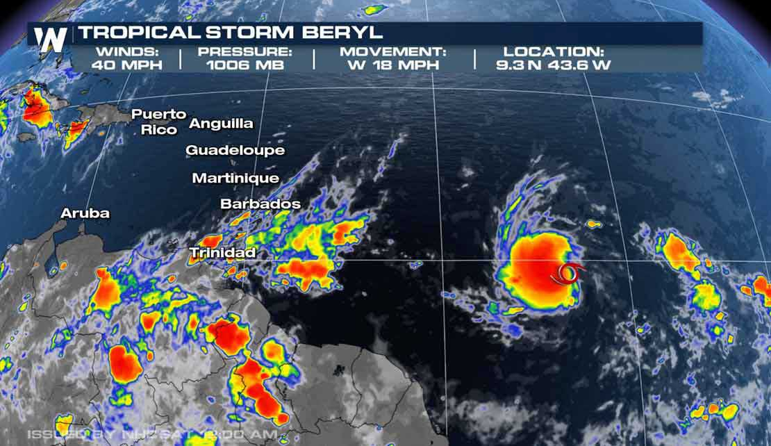 WEATHER | Tropical Storm Beryl targets Winward Islands - Barbados battens down