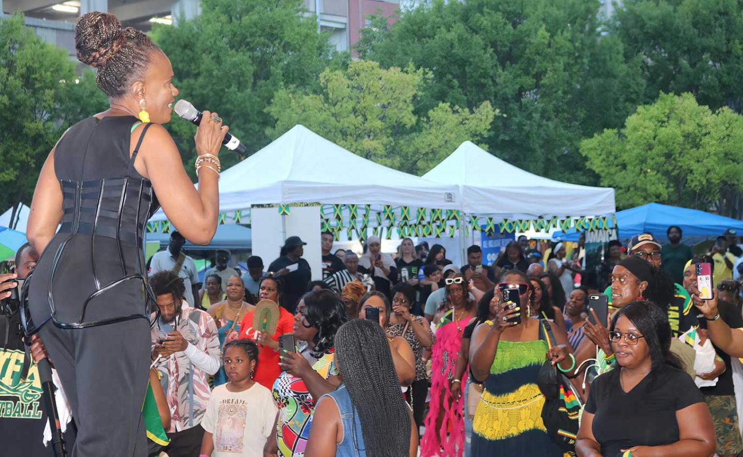 Entertainer Gem Myers had the rapt attention of her audience as she performed at Jamaica Fest in Washington DC on Sunday August 18, 2024.