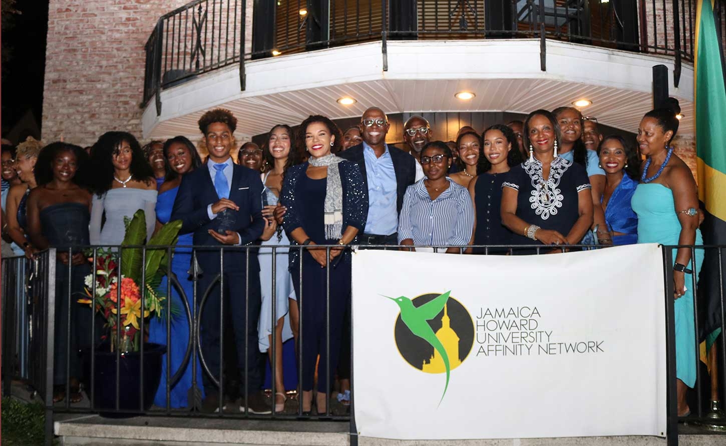 Jamaica’s Ambassador to the United States, Audrey Marks and Chairman of the Jamaica Howard University Affinity Network (JHUAN), Don Christian g with f Jamaican students  attending Howard University who were awarded scholarships.| Derrick Scott Photo 