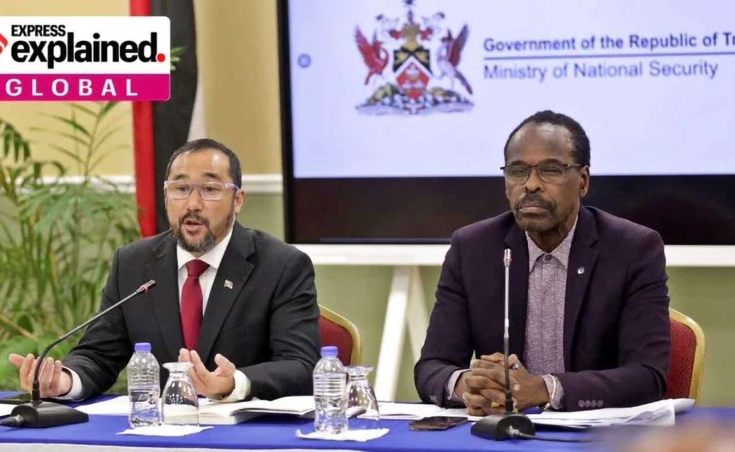 Acting Attorney General and Minister of Energy Stuart Young and Minister of National Security Fitzgerald Hinds at a press conference in Port of Spain, Trinidad and Tobago, December 30, 2024. (REUTERS/Andrea De Silva)