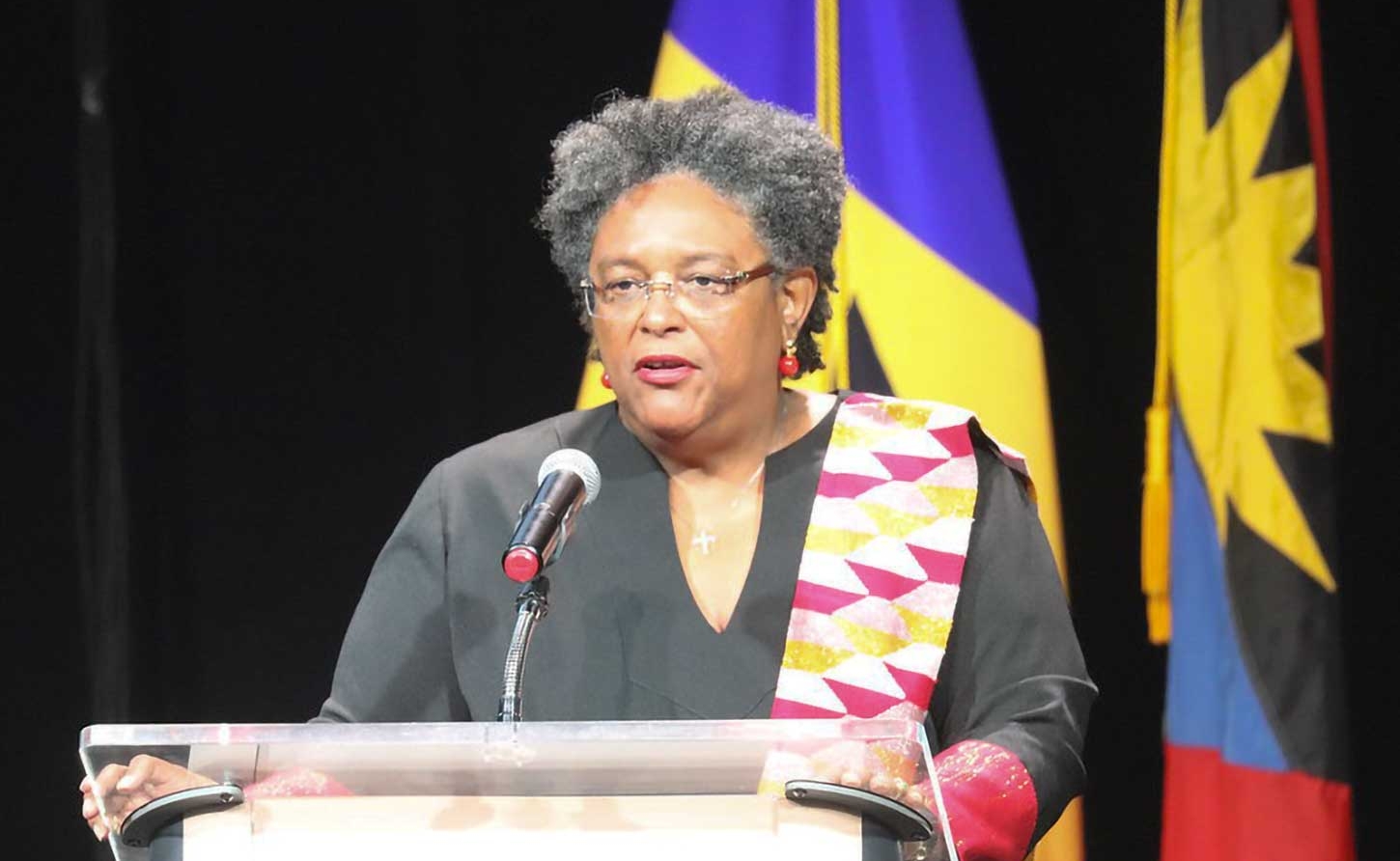  Chair of CARICOM, Mia Mottley, delivering the  opening  address of the 48th Heads of Government Conference of CARICOM in Barbados on 19 February.