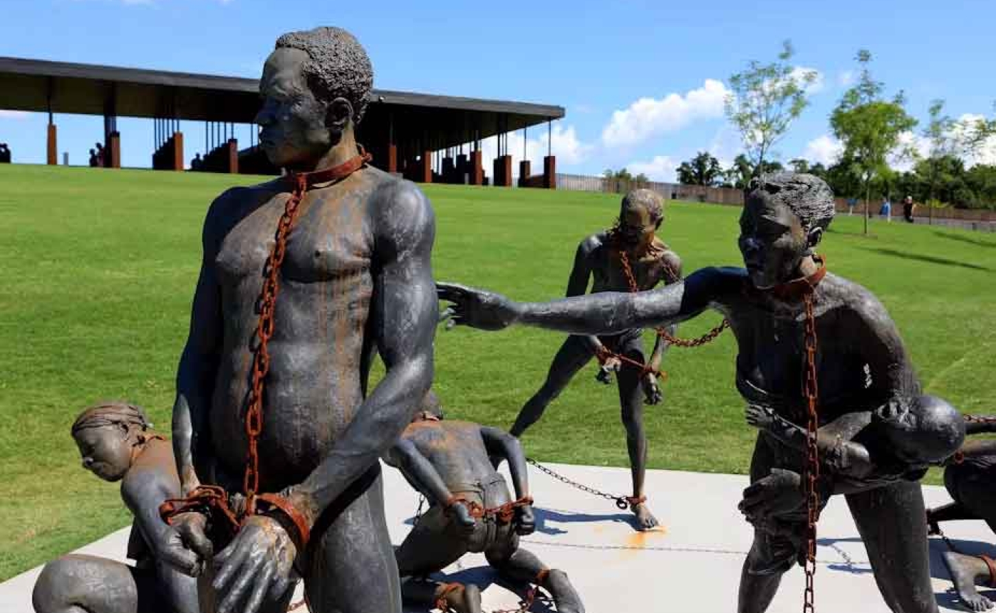 Kwame Akoto-Bamfo’s sculpture dedicated to the memory of the victims of the Transatlantic slave trade on display in Montgomery, Alabama. Raymond Boyd/Getty Images