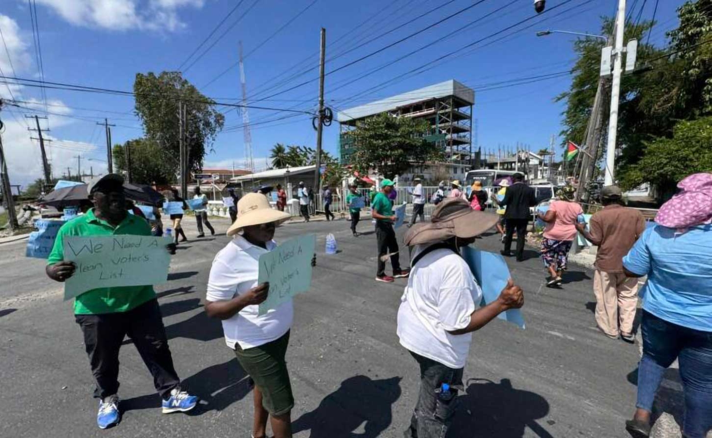 PNCR Opposition Protest in front of GECOM for Clean Voters List and Biometrics