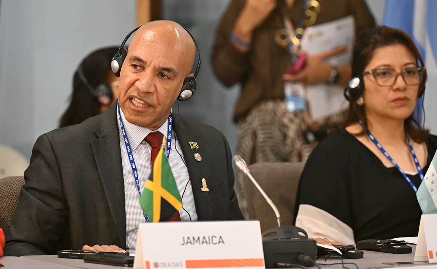 Jamaica’s Ambassador to the United States, and Permanent Representative to the Organization of American States, Amb. Major General (Ret’d) Anthony Anderson at 55th OAS General Assembly in St. John’s, Antigua and Barbuda, June 26, 2025.