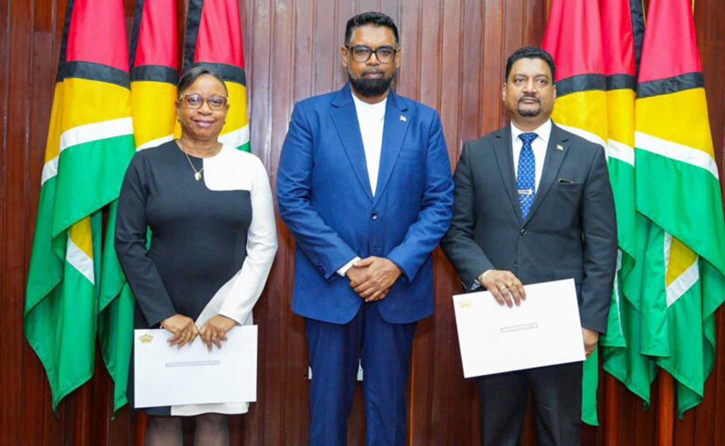From Left: Acting Chancellor Roxane George-Wiltshire S.C, President Irfaan Ali and Acting Chief Justice Navindra Singh