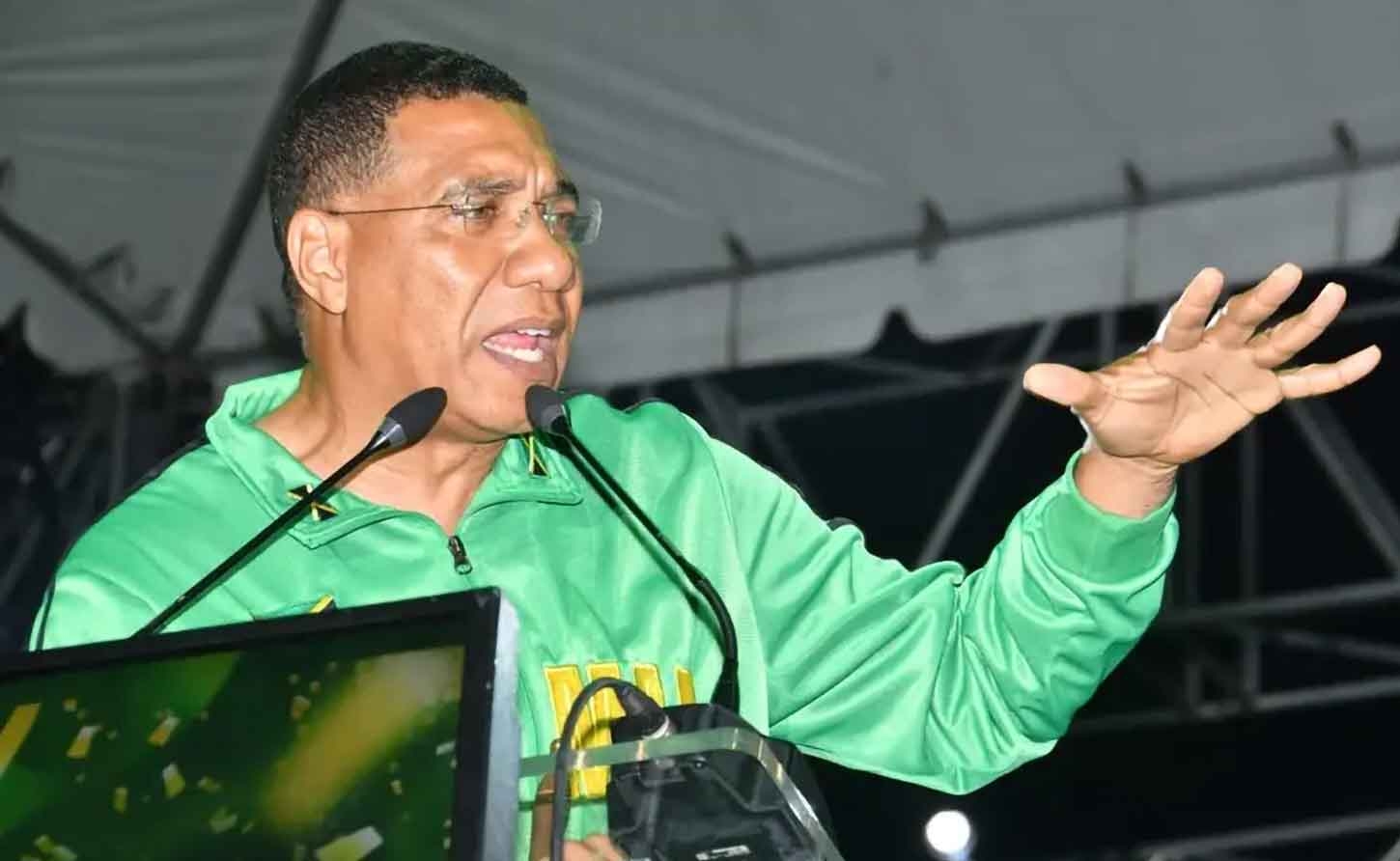 Prime Minister Dr Andrew Holness, leader of the Jamaica Labour Party at Half Way Tree on Sunday August 10, 2025.