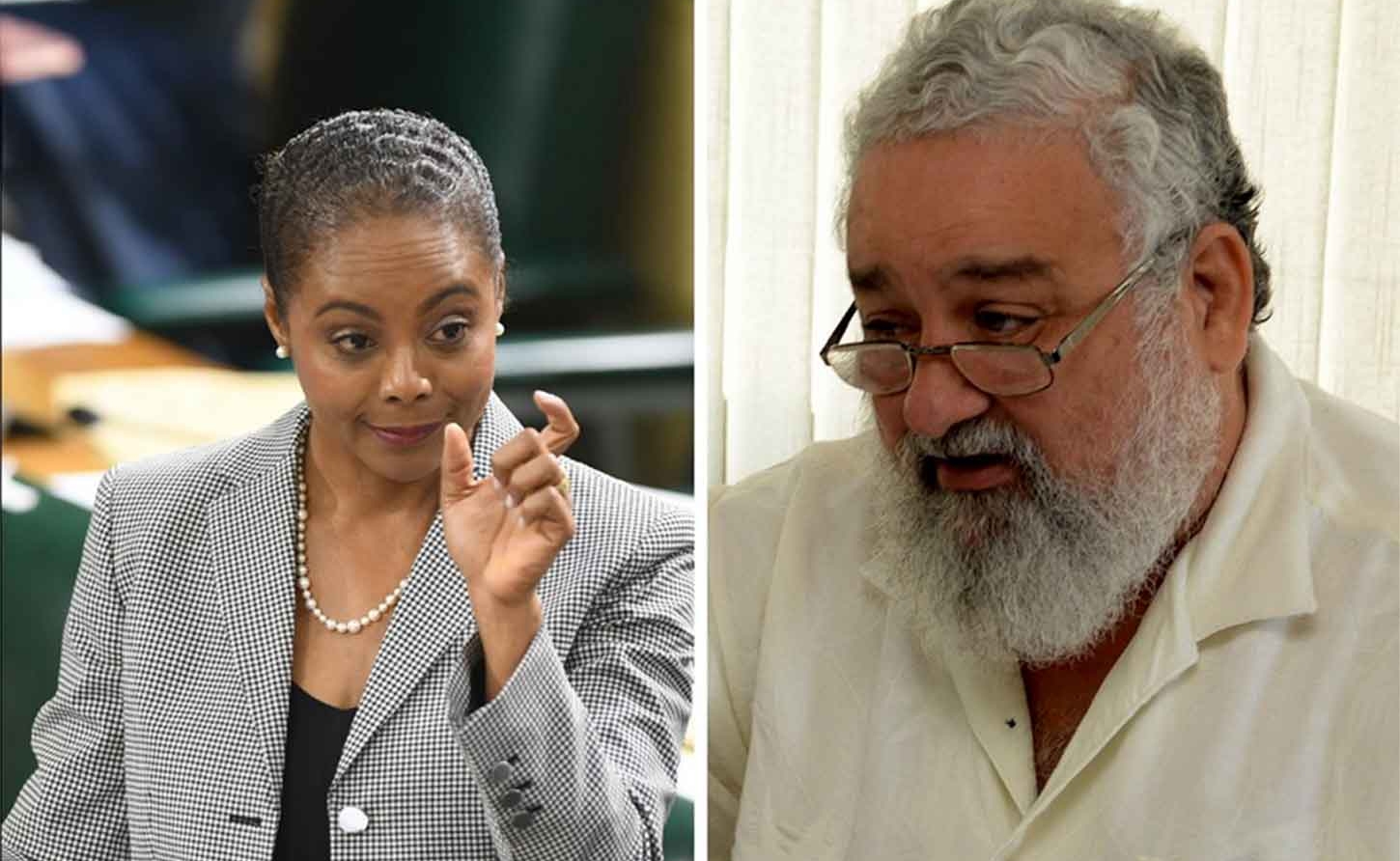 Minister of Legal and Constitutional Affairs Marlene Malahoo Forte and Gleaner columnist The Reverend Peter Espeut (Gleaner Photo)