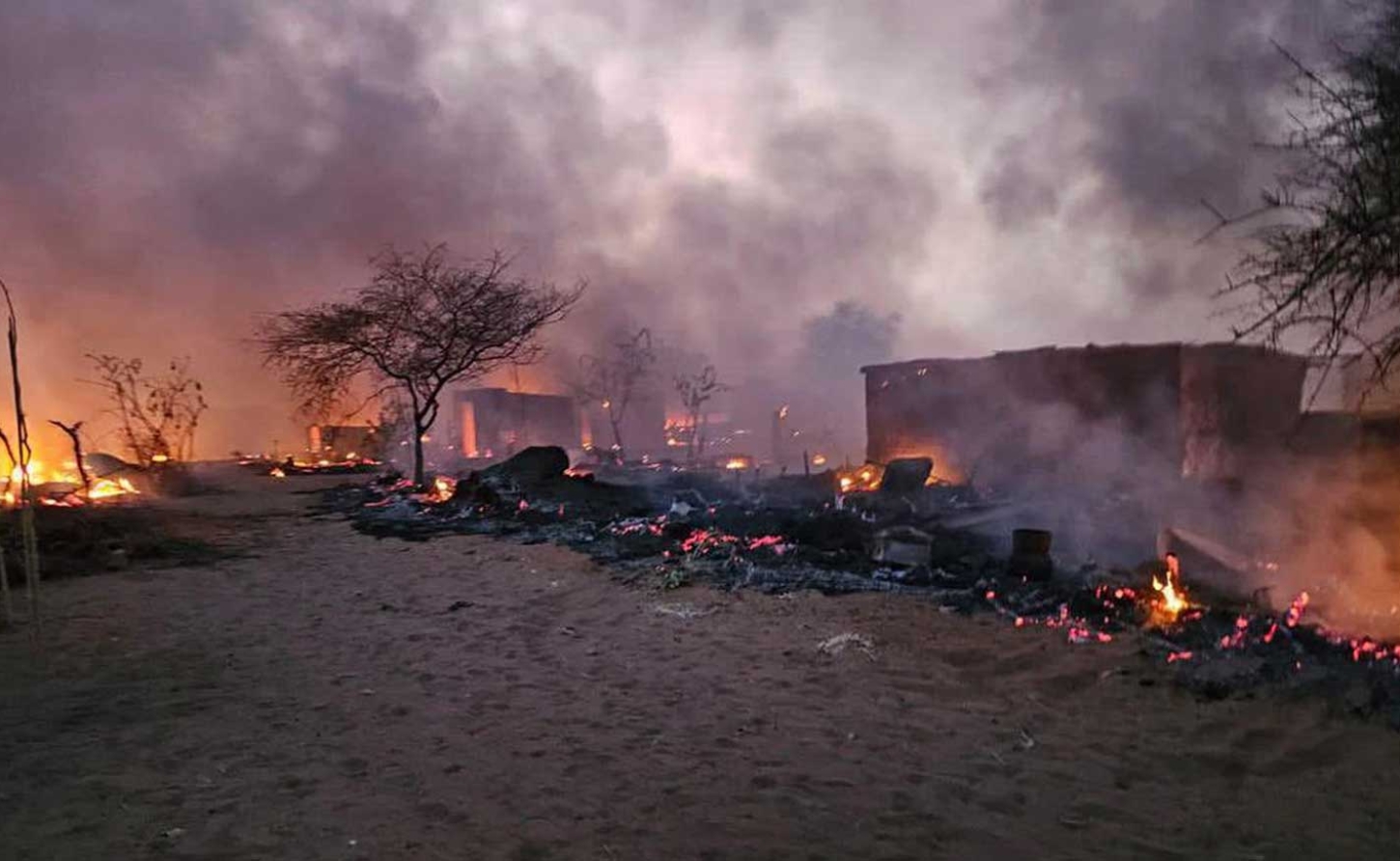 Destruction in the Abu Shouk refugee camp in northern Darfur. Photograph: Darfur Network for Human Rights