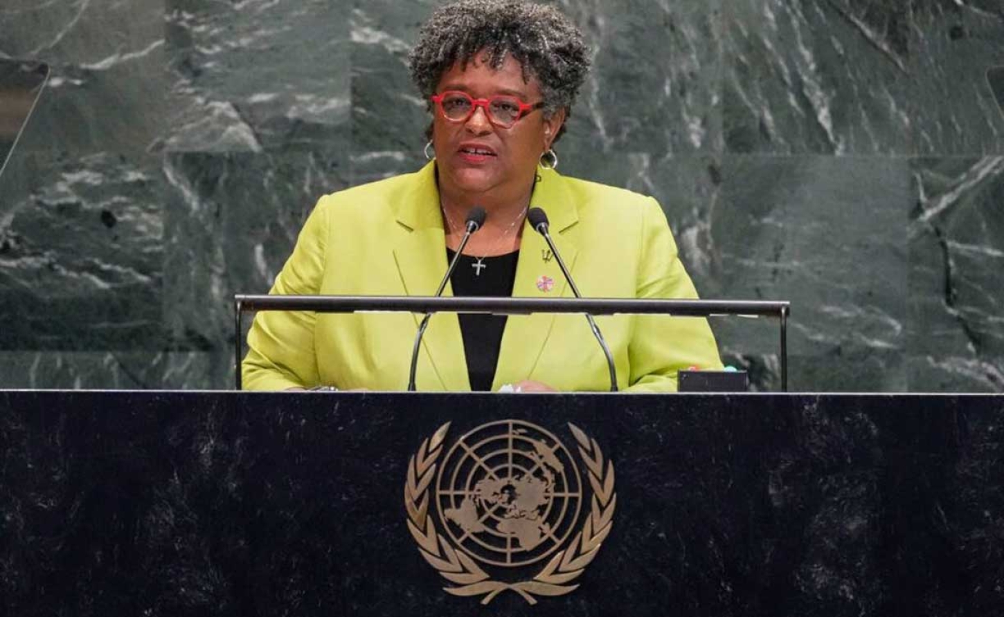 Barbados Prime Minister Mia Mottley addresses the 80th session of the United Nations General Assembly, on September 26. - AP Photo