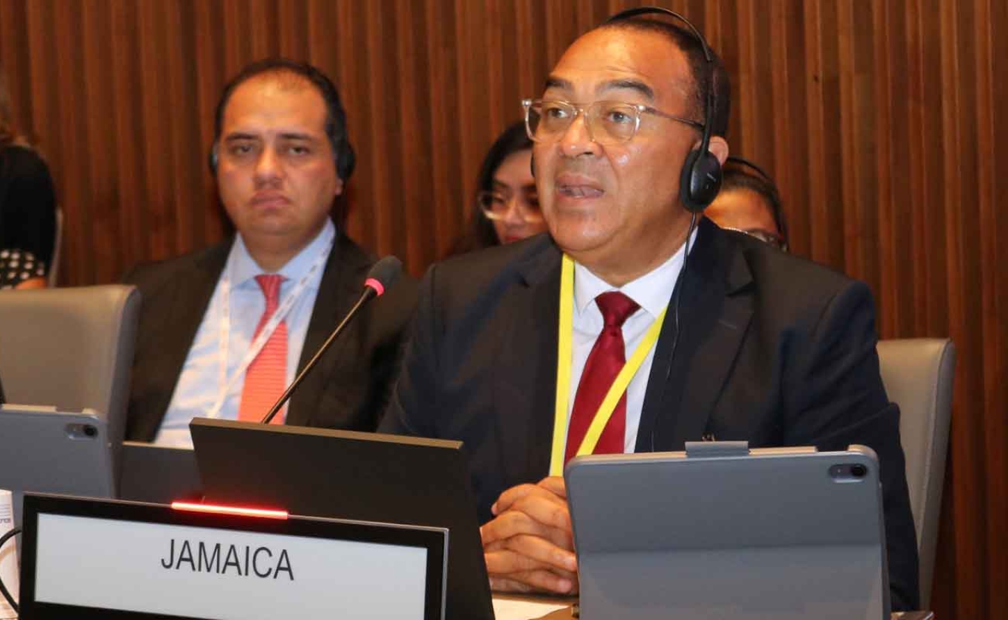 Jamaica's Health and Wellness Minister Dr. Christopher Tufton adressing the 62nd Directing Council of the Pan American Health Organization (PAHO) in Washington DC on Monday September 29, 2025.