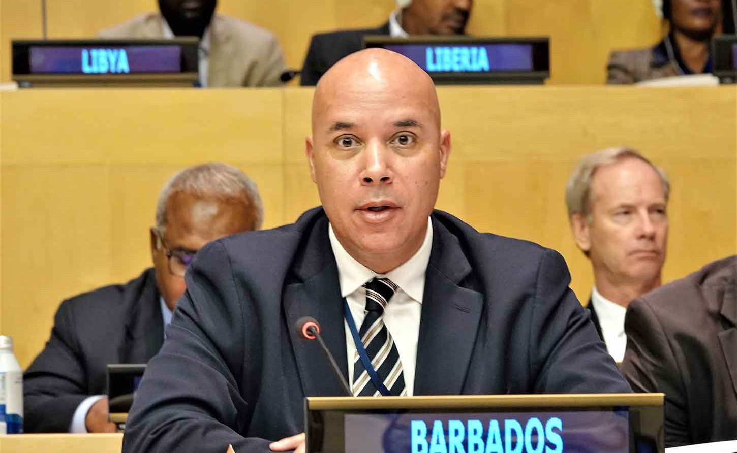 Ambassador François Jackman of Barbados speaking on behalf of the Caribbean Community