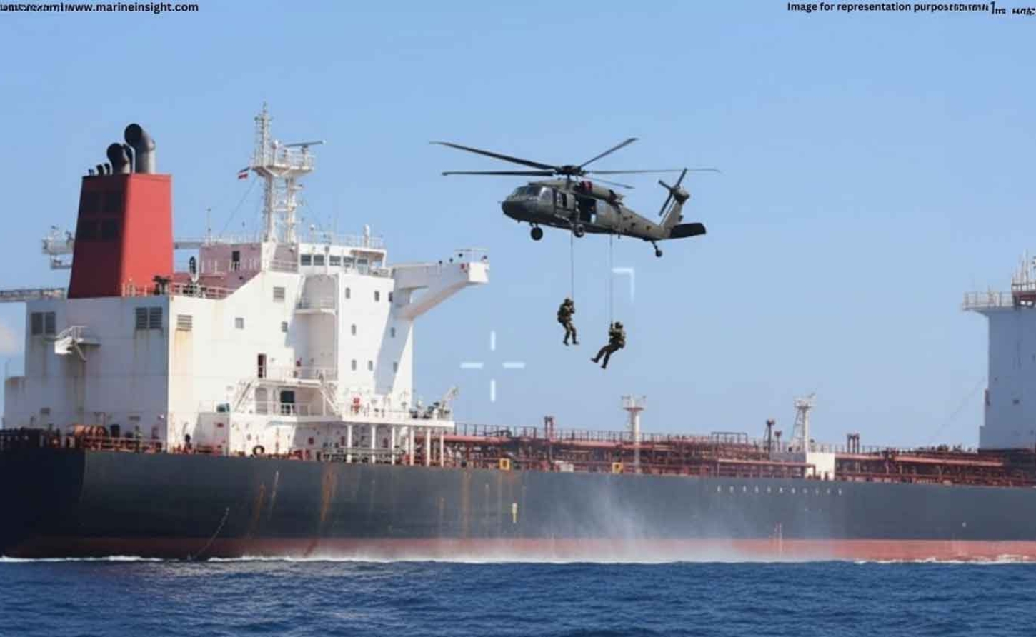 United States forces ilegally seizing an oil tanker off the Venezuela coast after recent military buildup