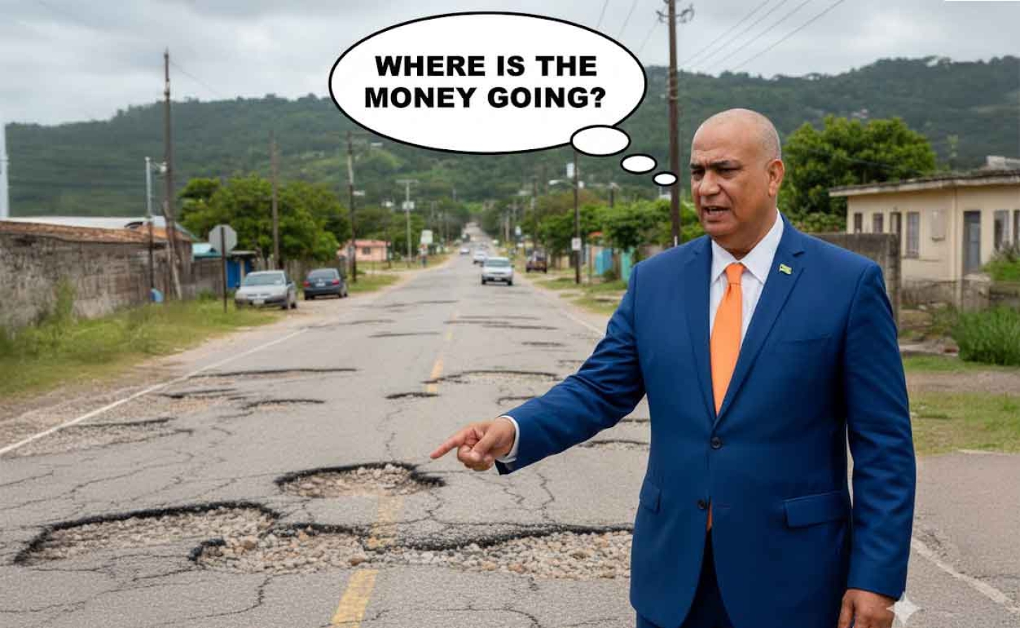 AI generated  Image of Richard Azan inspecting a piece of bad road