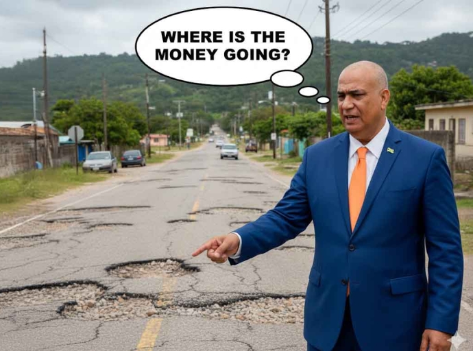 AI generated  Image of Richard Azan inspecting a piece of bad road