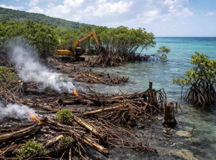 Coastal land along Jamaica’s north and northwest coastline — and in their wake, the mangrove forests that have stood for centuries are being cleared. Quietly. Systematically. Without the public outrage these acts deserve.