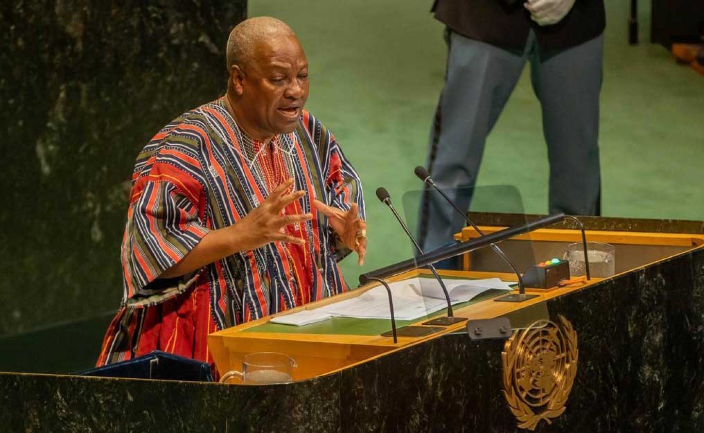 Ghana's President John Mahama addresses the General Assembly of the United Nations