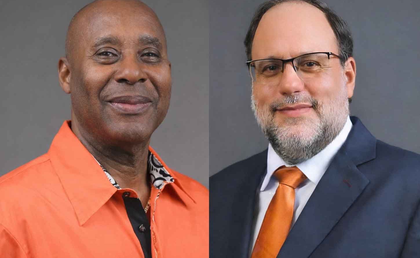 Senator Dennis Gordon (left) and PNP President Mark Golding (right)