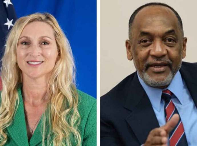 L-R US Ambassador to Guyana Nicole Theriot, and fmr EPA Executive Director Dr. Vincent Adams
