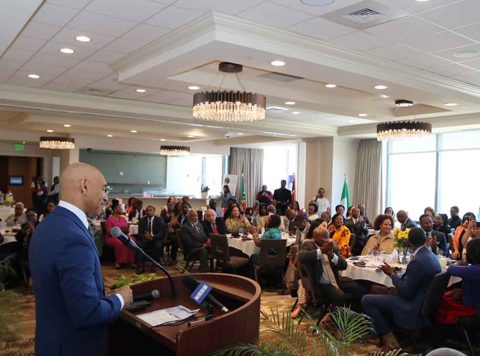 Jamaica’s Ambassador to the United States, Major General (Ret’d) Antony Anderson, delivers the keynote address at the Elaine Bryan Foundation Inspirational Luncheon at the Buckhead Club in Atlanta on Sunday, May 3, 2026.