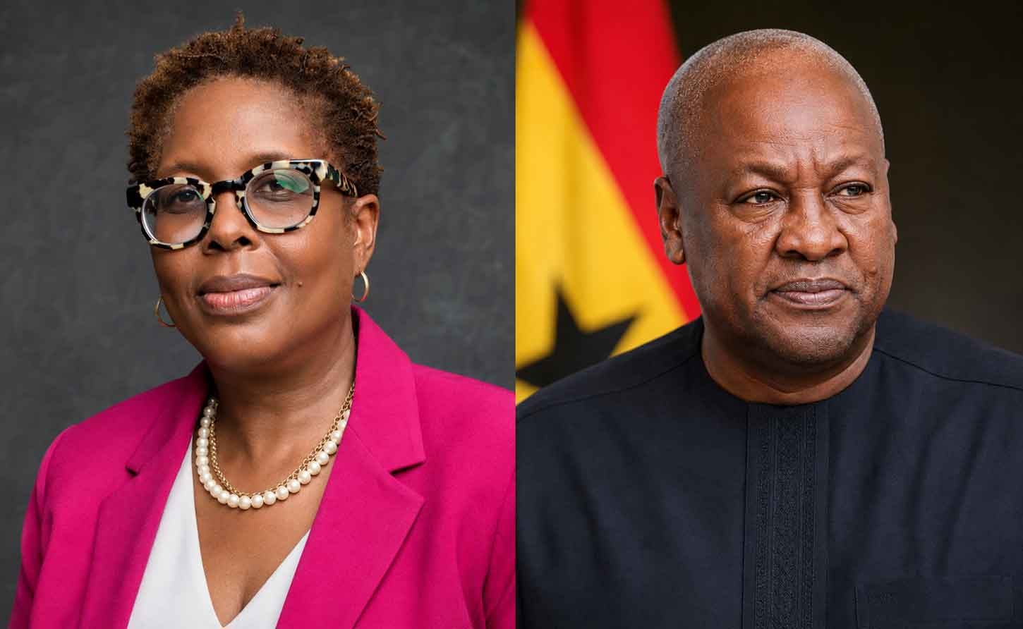People's National Party (PNP) Chair Dr. Angela Burke and the President of Ghana, John Dramani Mahama