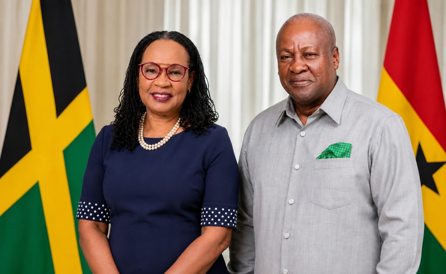 Senator Donna Scott-Mottley and His Excellency John Dramani Mahama, President of the Republic of Ghana,