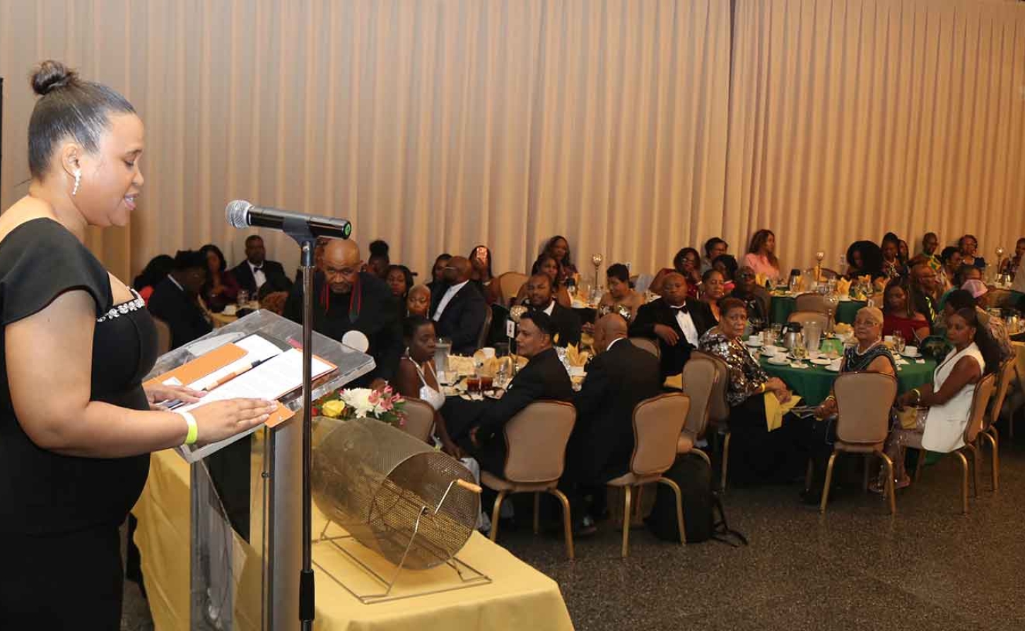 Chargé d’Affaires, a.i., at the Embassy of Jamaica, Washington D.C., Ms. Lishann Salmon, delivers the Keynote address at the Jamaican Association of Maryland’s (JAM) 64th Annual Independence Gala, held Saturday, August 8, 2026 at Martin’s West. – Photo Derrick Scott