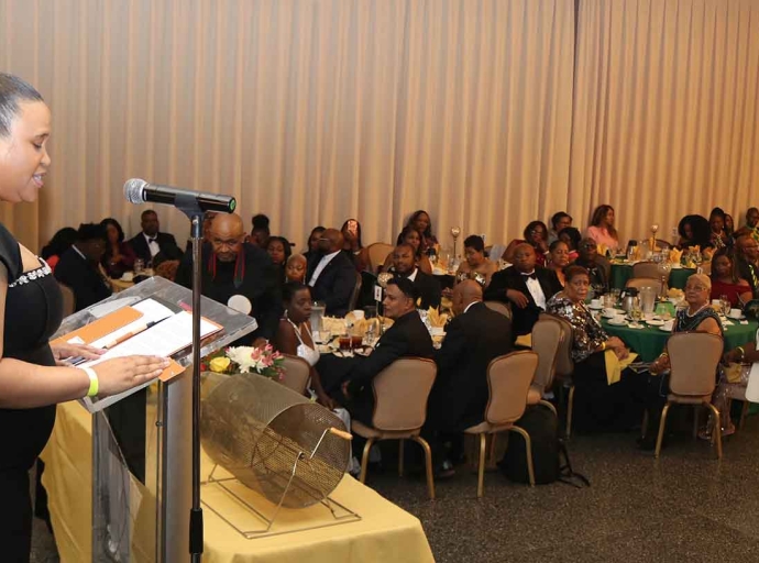 Chargé d’Affaires, a.i., at the Embassy of Jamaica, Washington D.C., Ms. Lishann Salmon, delivers the Keynote address at the Jamaican Association of Maryland’s (JAM) 64th Annual Independence Gala, held Saturday, August 8, 2026 at Martin’s West. – Photo Derrick Scott