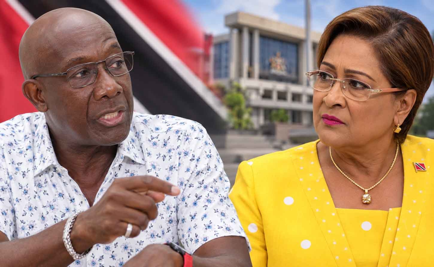 Former Prime Minister Dr. Keith Rowley and Prime Minister Kamla Persad-Bissessar