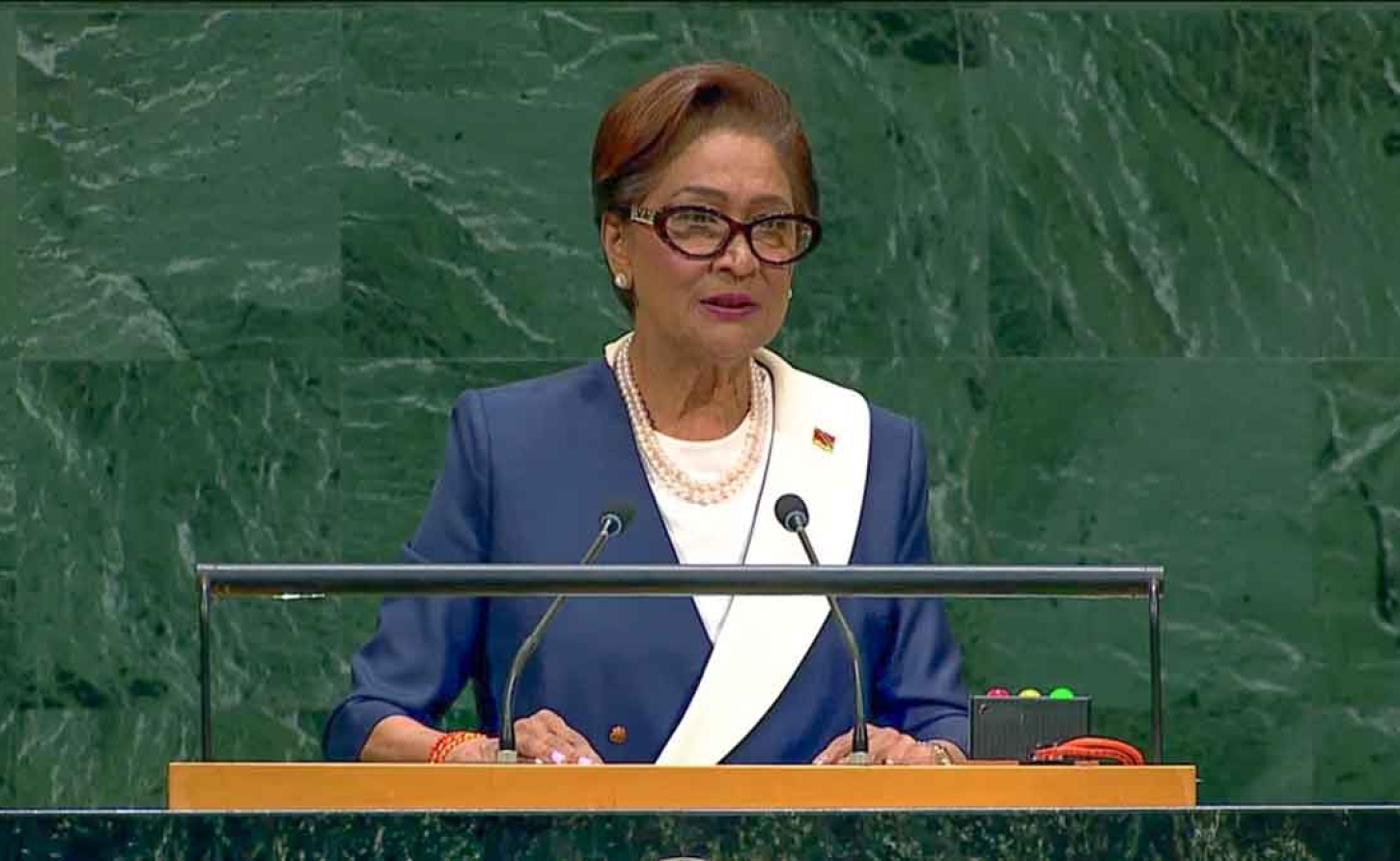 Prime Minister of Trinidad and Tobago Kamla Persad Bissessar addressing the 81st session of the United Nations General Assembly