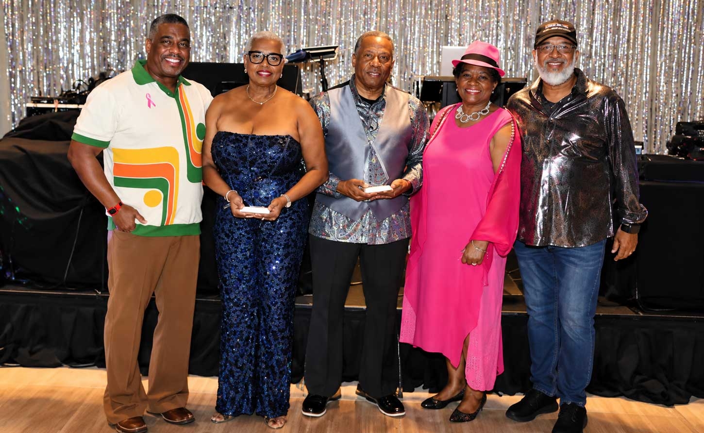 Jamaica’s Honorary Consul to Atlanta, Dr. Elaine Bryan (second right), shares a light moment with, from left, Dr. Joseph Dove, Dr. Yvonne Smith Blake, CEO of the Montego Bay-Atlanta Cities Committee, Dr. Christopher Parker, research associate professor and director of population and global health at the Georgia Health Policy Center at Georgia State University, and JCJ President Junior Taylor at the organization’s annual fundraising event, All Schools Jamm, held at the Atlanta Marriott Marquis on Saturday, Oct. 10. Smith Blake and Parker received JCJ’s Contribution to the Culture Award. (Derrick Scott photo)