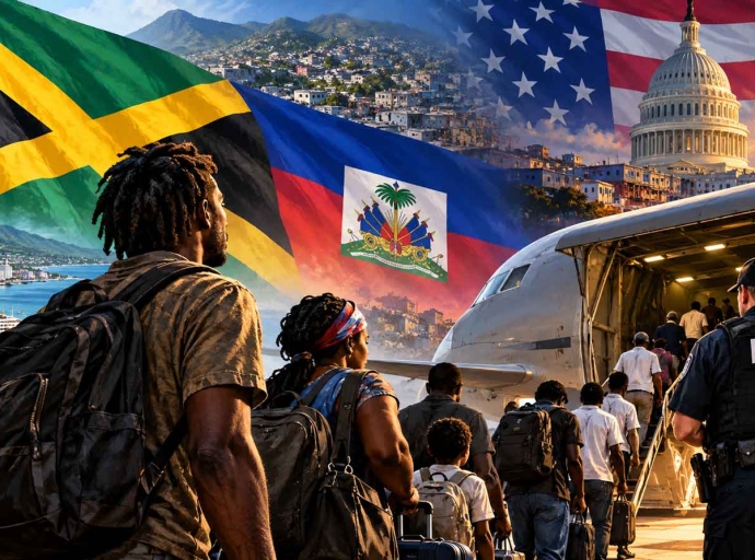 An Illustration of the continued deportation of Caribbean Nationals by the Trump Regime's  ICE Storm Troopers