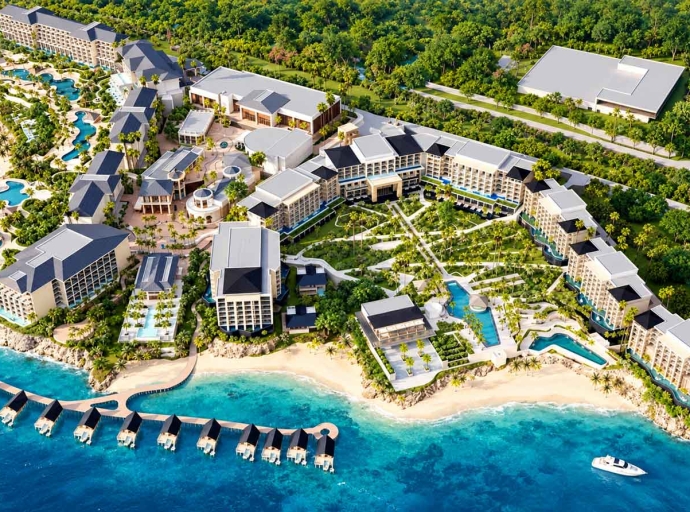Artist's rendering of the planned Grand Palladium phase two at Point, Hanover, with a row of overwater suites on piles