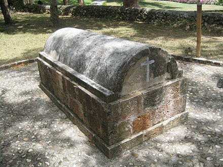 Although the tour guides at the Rose Hall Plantation near Montego Bay, Jamaica, say this is the grave of Annie Mary Paterson Palmer (born 1802), the so-called "White Witch of Rose Hall,"  that's not the case. No one knows who is truly buried here, or even if anyone is buried here at all.  It makes a nice ghost story though which brings lots of tourists to Rose Hall. 