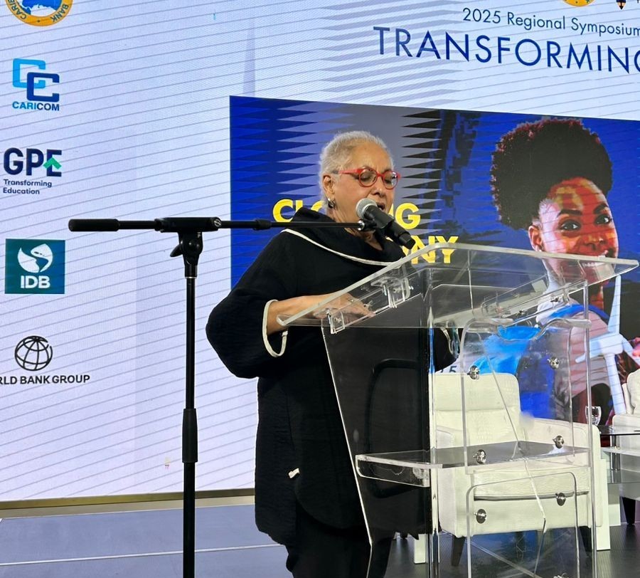 Ms Alison Drayton, Assistant Secretary-General, Human and Social Development, CARICOM delivering remarks at the 2025 Regional Symposium and Policy Dialogue on Transforming Education (30 September to 2 October 2025) 