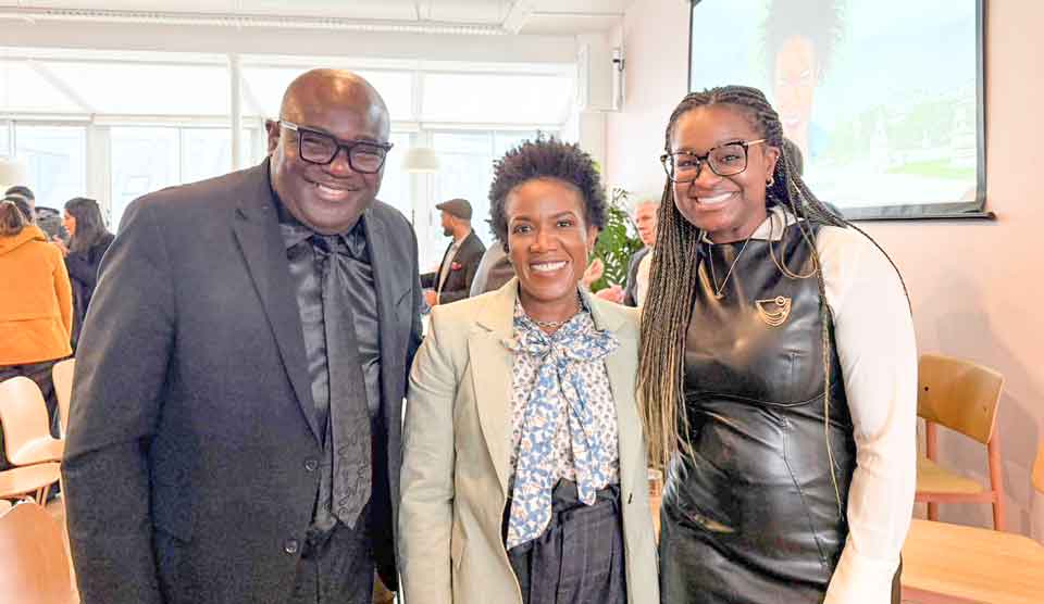 Cordel Green with the Hon. Marsha Caddle (centre), Minister of Industry, Innovation, Science and Technology, Barbados, and Camille Stewart Gloster, former Deputy National Cyber Director for Technology and Ecosystem for The White House. 