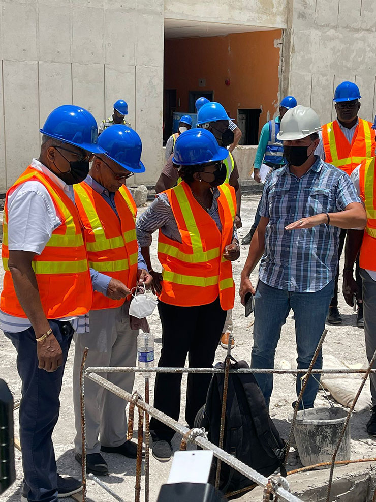 Opposition Spokesman on Health, Dr. Moraid Guy and Montego Bay Senator Janice Allen speaks with project manager in the Ministry of Health Mr. Vivian Gordon about the timeframe for the refurbishing works at the Cornwall Regional Hospital on Wednesday.