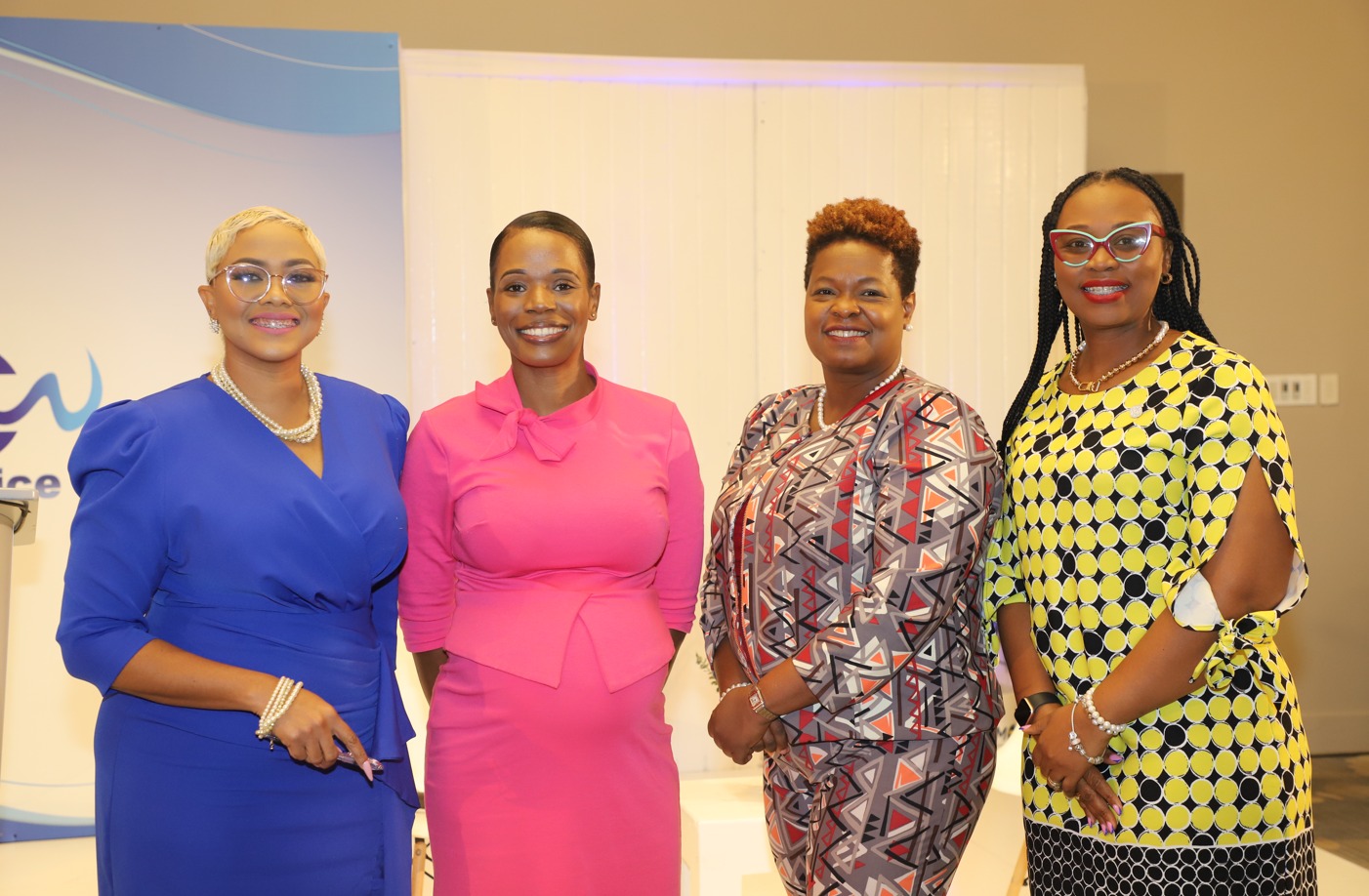 PUBLIC FORUM URGES LEADERS IN CIVIL SERVICE TO COACH AND MENTOR NEW TALENT: (L-R) Debbie Bissoon, Master of Ceremonies of the Civil Service Week Public Forum 2023, Prudence James-Townsend, Director, Business Development and Communication, MIND, Roxann Linton, CEO, First Heritage Co-operative Credit Union and Techa Clarke-Griffiths, President of the Jamaica Civil Service Association are all smiles after the Civil Service Week Public Forum at AC Hotels by Marriott on Tuesday, November 21, 2023.