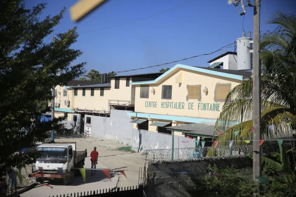 The entrance at the Fontaine Hospital Center in Cité Soleil area of the Port-au-Prince, Haiti, Monday, Jan. 23, 2023. A heavily armed gang burst into a hospital in Haiti on Wednesday, Nov. 15, and took hostage hundreds of women, children and newborns, according to the director of the medical center who pleaded for help via social media. Jose Ulysse, founder and director of the Fontaine Hospital Center confirmed the incident in a brief message exchange with The Associated Press. (AP Photo/Odelyn Joseph, File