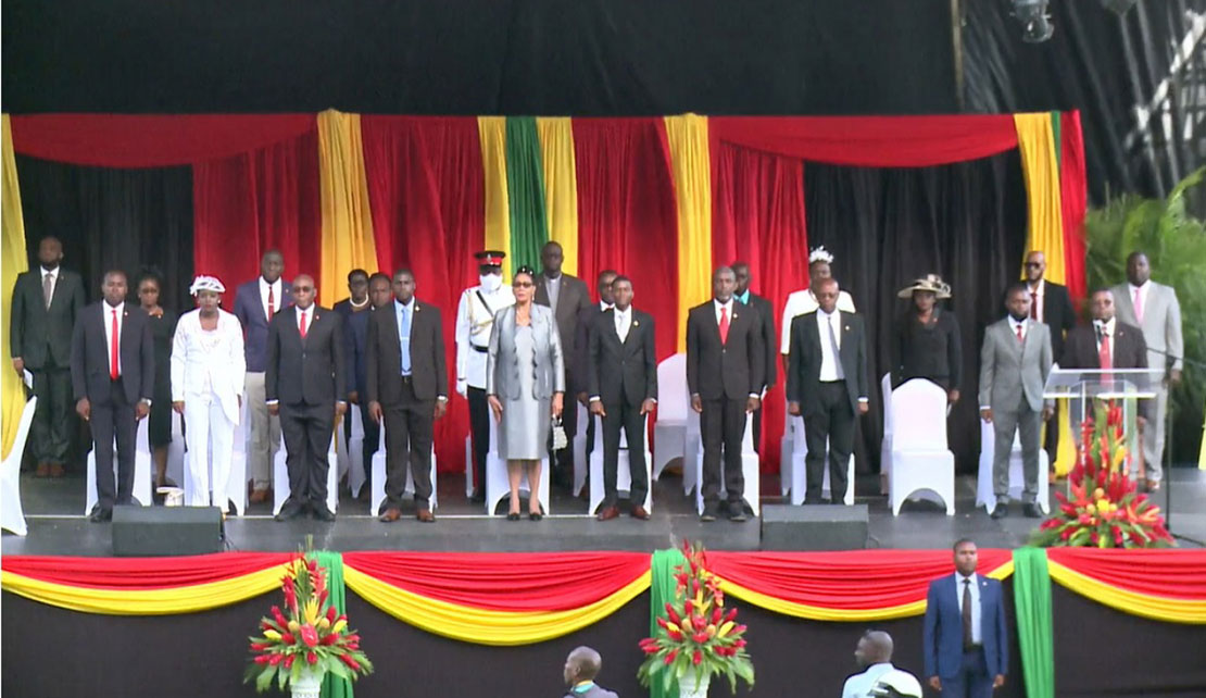 Grenada's new eleven member Cabinet following their swearing in yesterdfay.