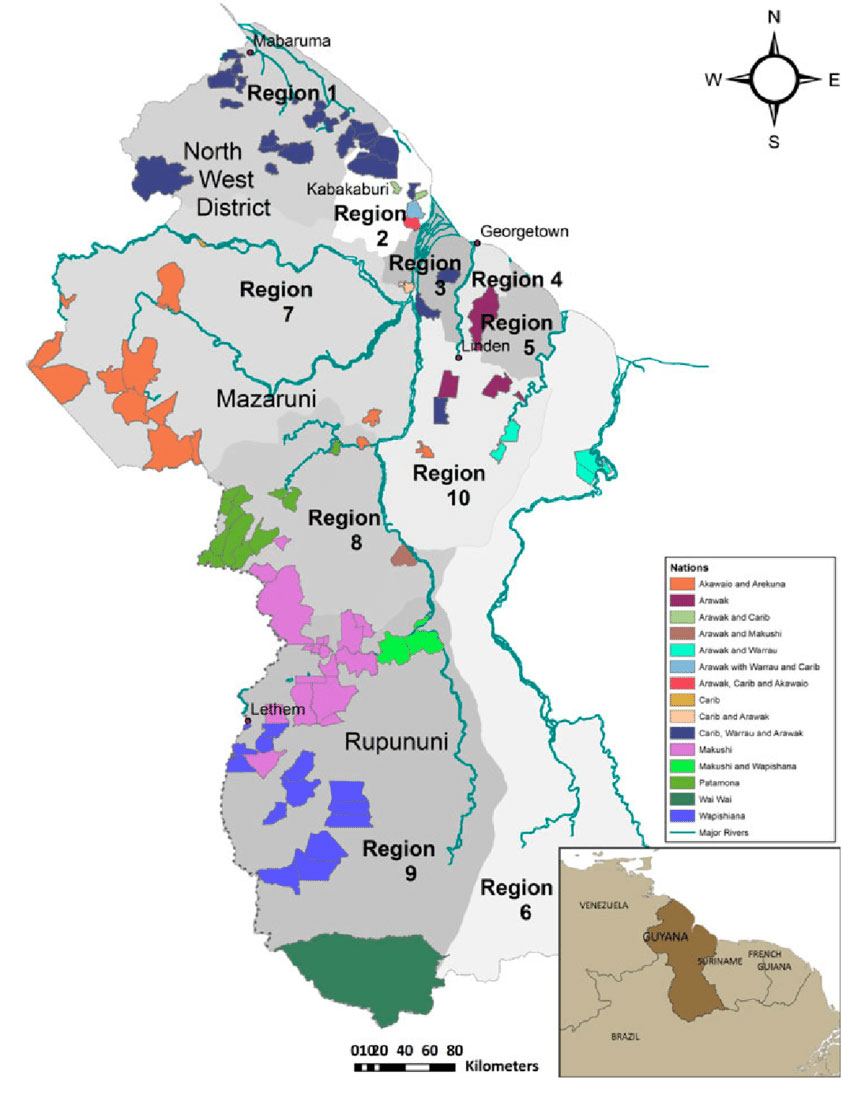 Map of Guyana's 10 Regions