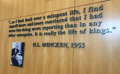 An H.L. Mencken quote was installed on the lobby wall of The Baltimore Sun's former building on North Calvert Street. (Tricia Bishop/Baltimore Sun staff)