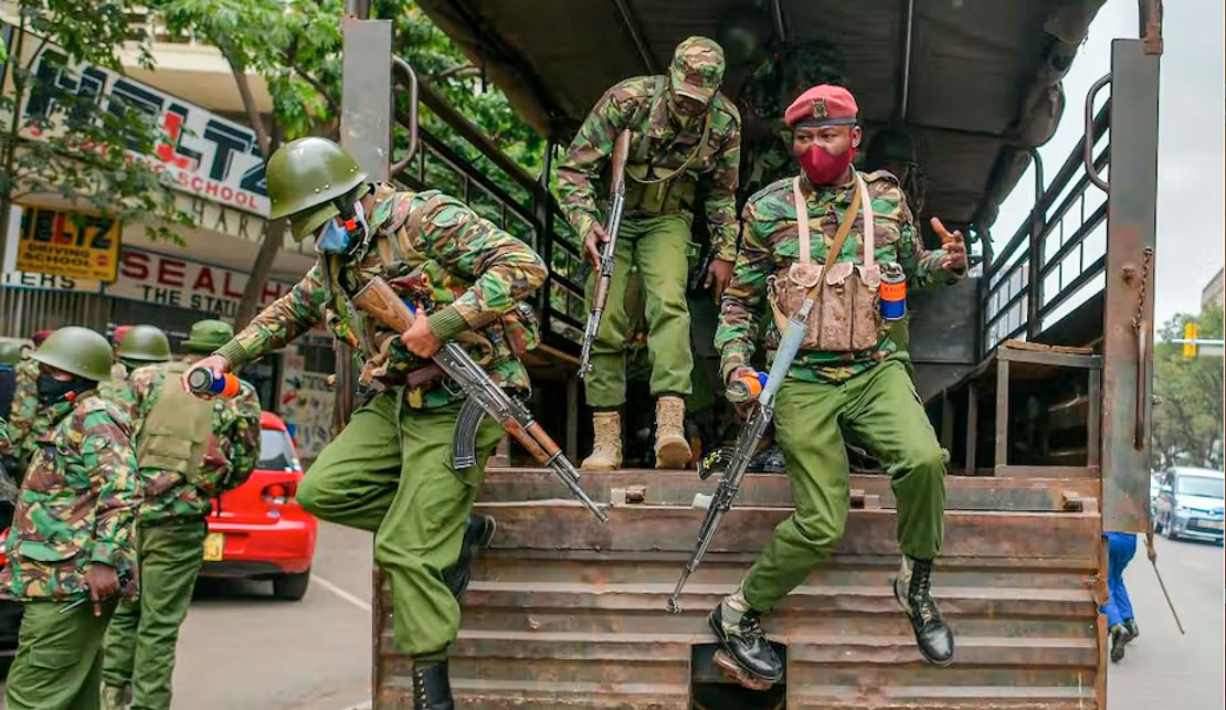 Police officers from Kenya’s General Service Unit get ready to disperse demonstrators protesting against police brutality in Nairobi in July 2020. Tony Karumba/AFP via Getty Images)