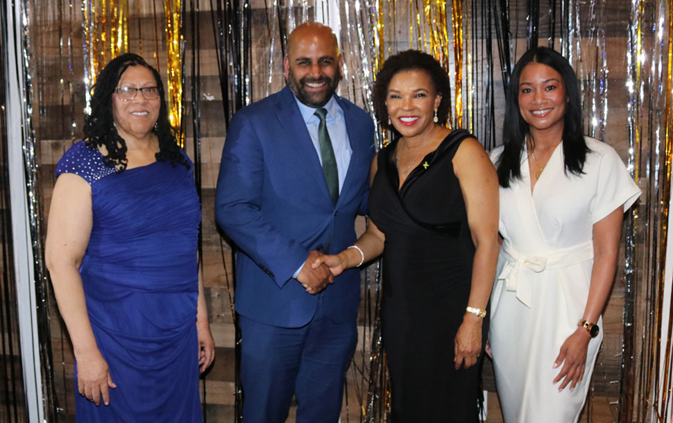 Jamaica’s Ambassador to the United States Audrey Marks Her Excellency Audrey Marks receives a warm welcome to the city of Hartford Connecticut from its Mayor Arunan Arulampalam,at the 74th Anniversary gala of the West Indies Social Club of Hartford, Connecticut on April 20, 2024 at the club’s main street complex in Hartford.At right is Jamaican born Mayor of nearby Bloomfield Connecticut, Danielle Wong.At extreme left is president of the West Indian Social Club Ms Beverley Redd.