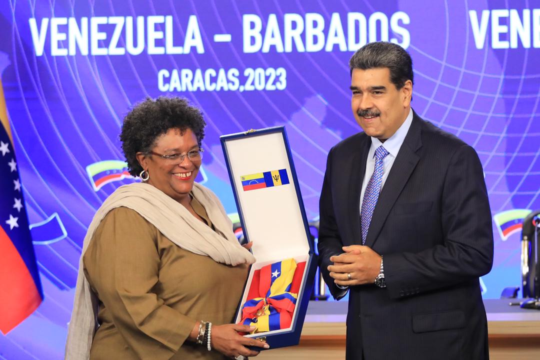 Prime Minister Mia Amor Mottley was conferred with the 'Order of the Laberators'  by President Nicolas Maduro