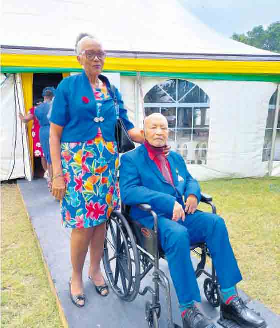 Kenrick "Lord Creator" Patrick with wife Neseline at the National Honours and Awards Ceremony at Kings House where Creator was inducted into the Order of Distinction into the rank of Officer.