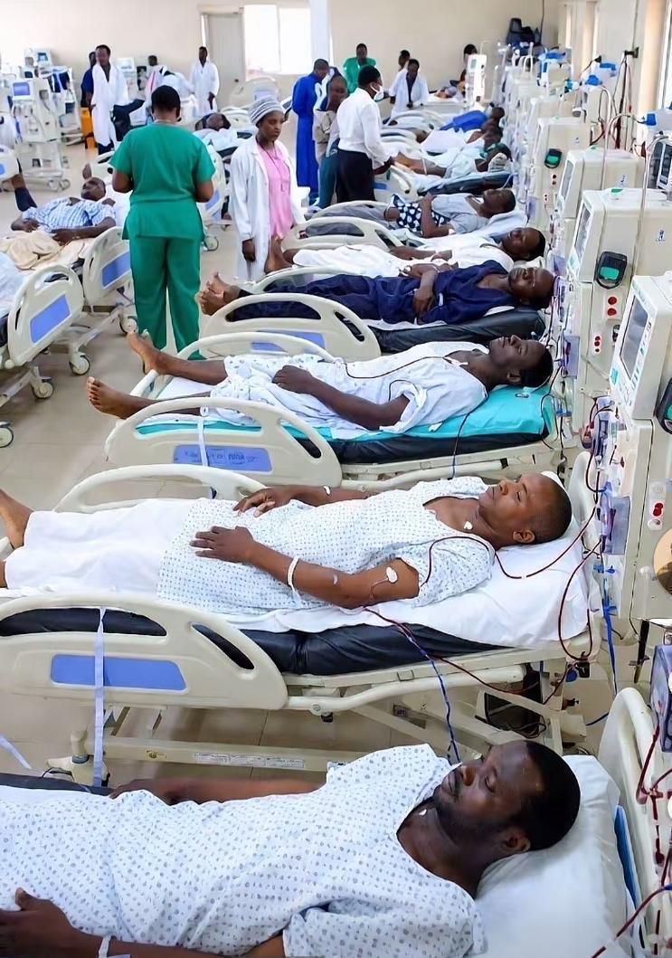 This is a dialysis centre in Nigeria, and there is not one old man or old woman, only young boys between 15 and 28.
