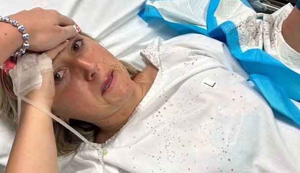 Rachel Smith, 26, was on holiday with her sister when the metre-long beast bit through her left hand while swimming in Montego Bay.