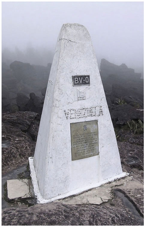 The Tri-Juntion monument marking Venezuela's Eastern border on Mt. Rorima 